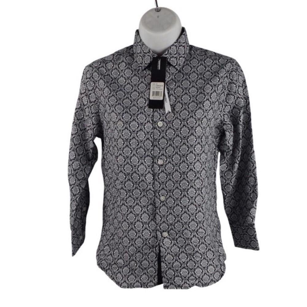 Elie Balleh Boys Shirt Sz 10 Black Pattern Button Down Milano Italy NWT Was $129